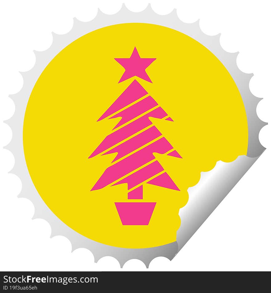 circular peeling sticker cartoon of a christmas tree