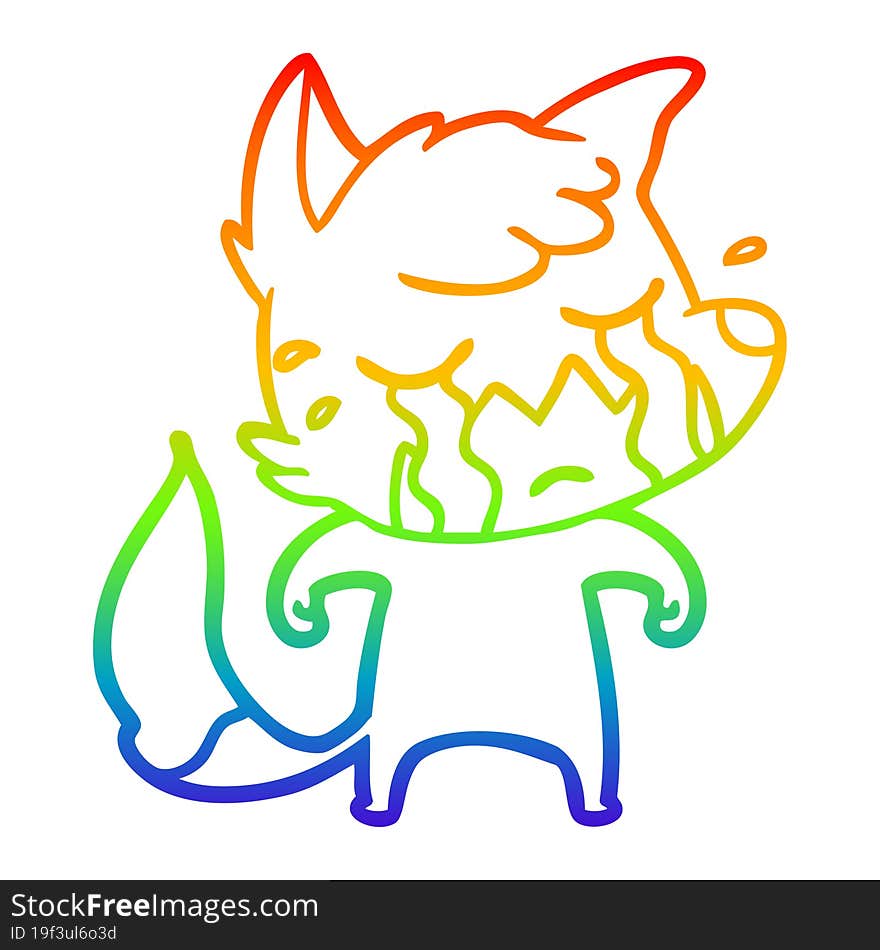 rainbow gradient line drawing crying fox cartoon