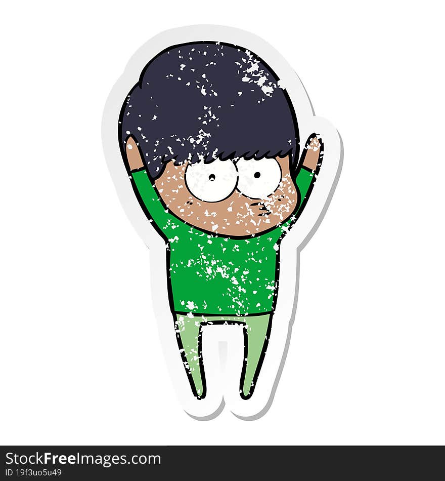 Distressed Sticker Of A Stretching Cartoon Boy