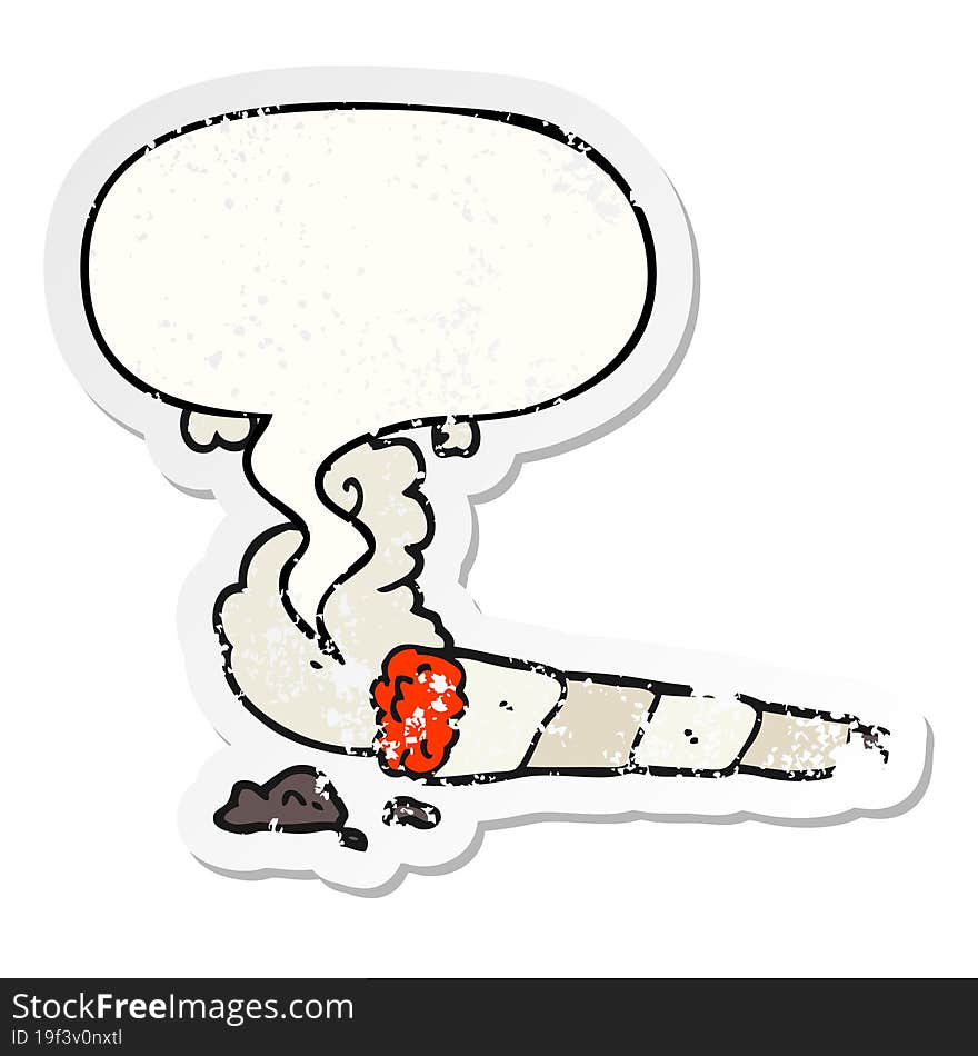 cartoon cigarette and speech bubble distressed sticker