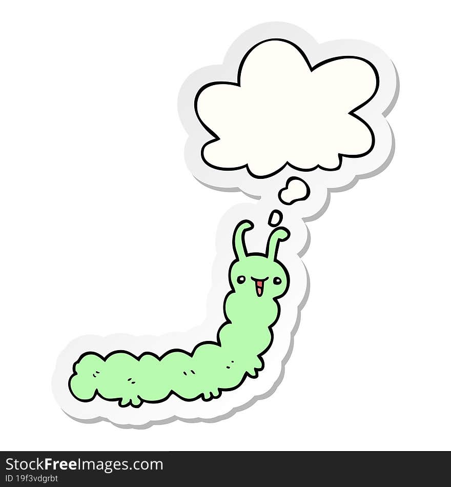 Cartoon Caterpillar And Thought Bubble As A Printed Sticker