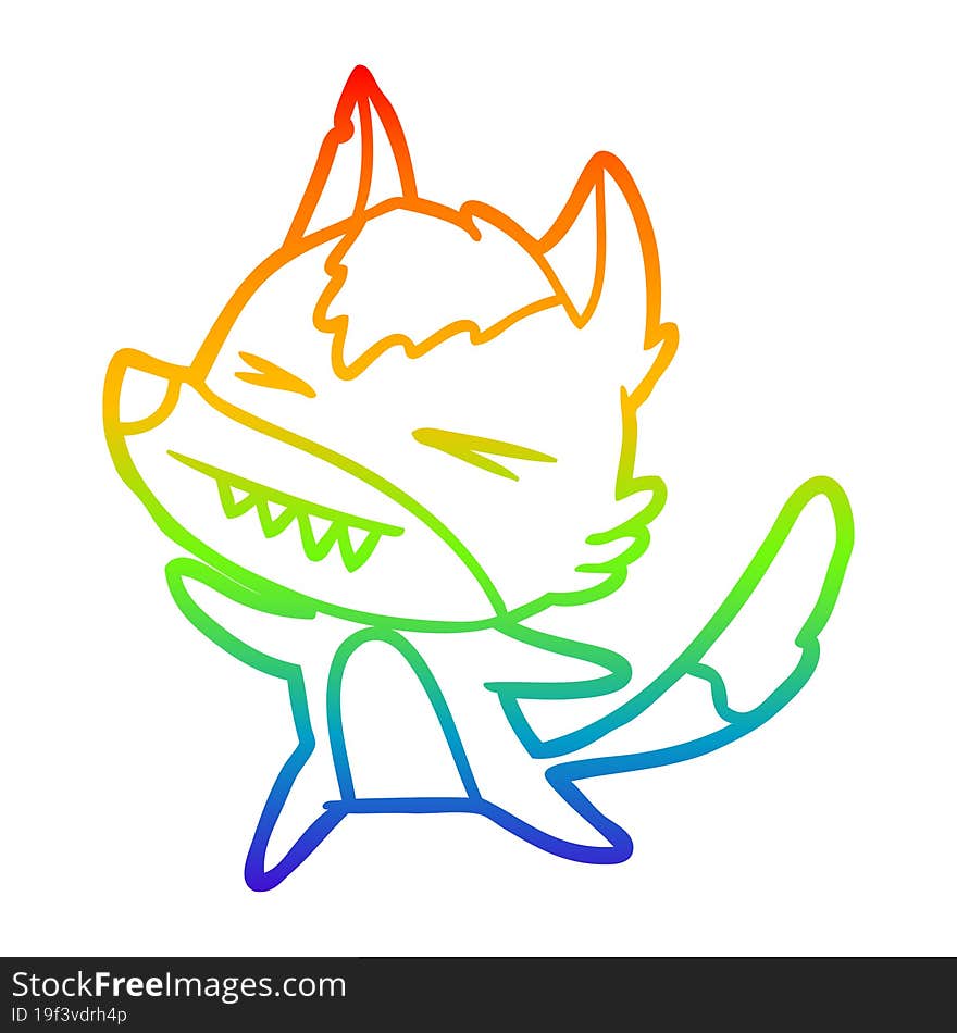 rainbow gradient line drawing of a angry wolf cartoon