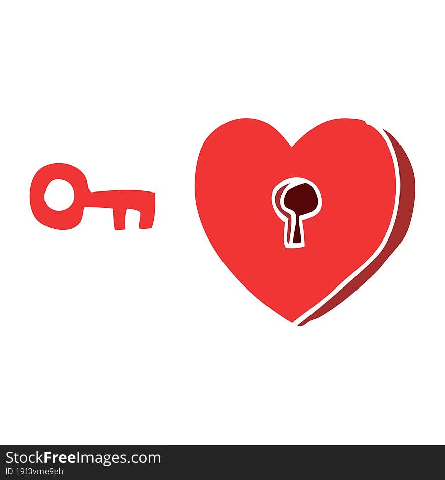 cartoon doodle heart and key