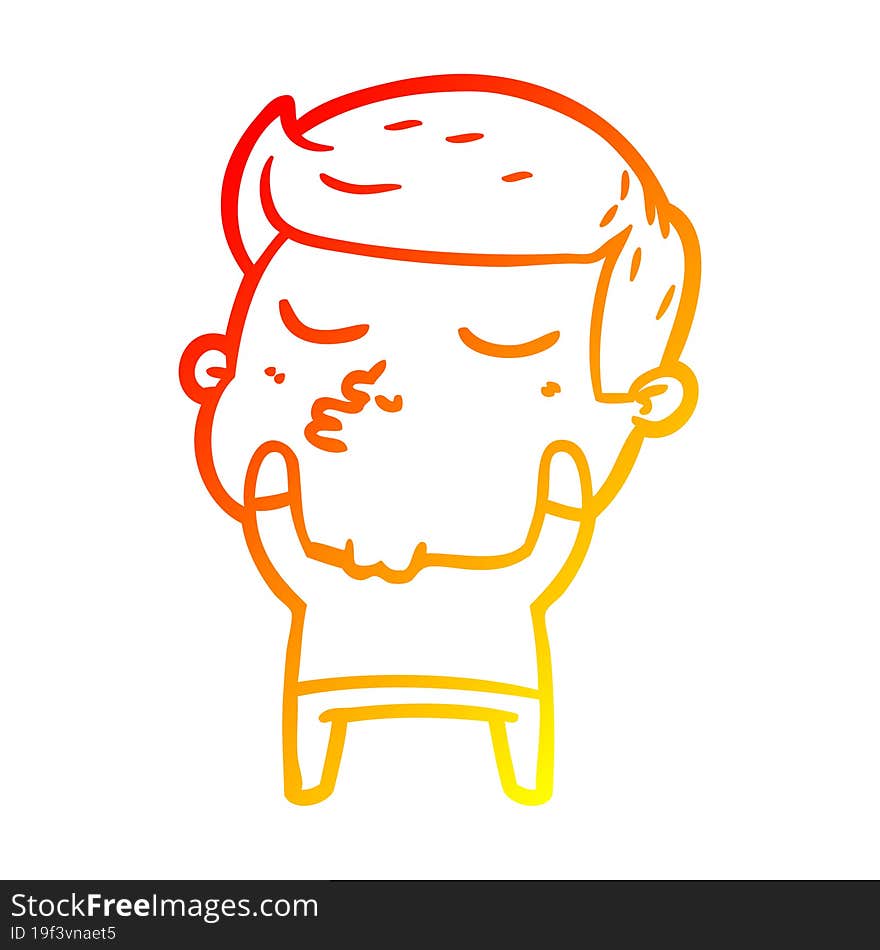 warm gradient line drawing of a cartoon model guy pouting