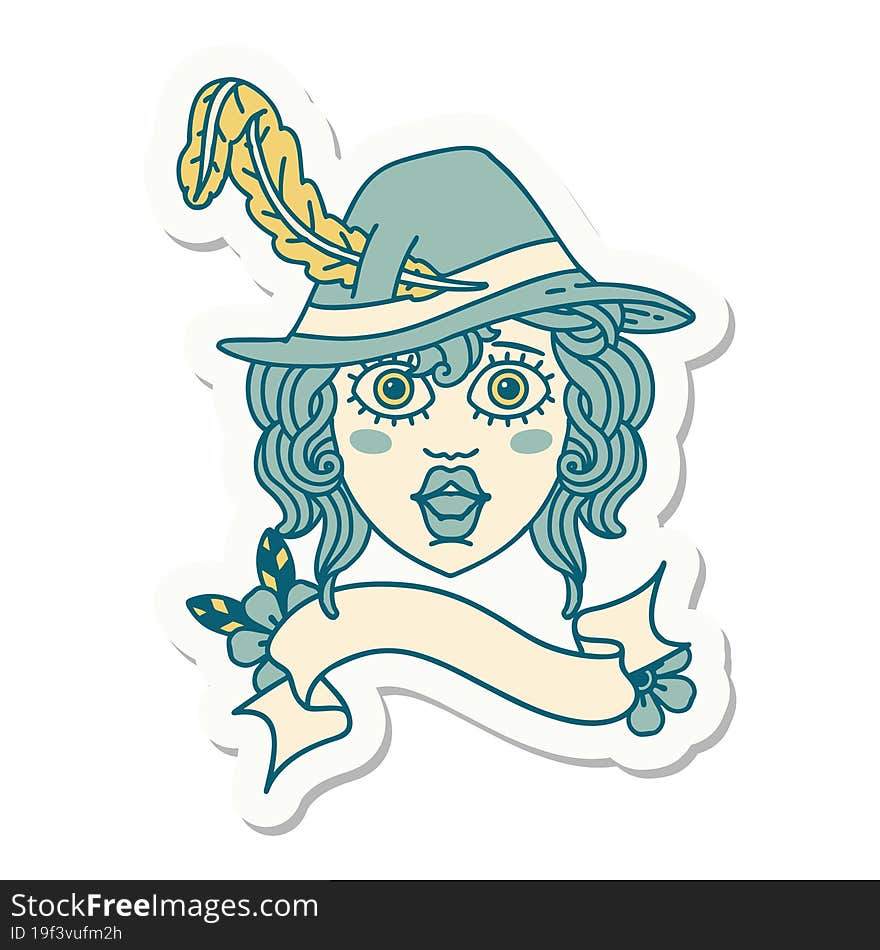 sticker of a human bard character face. sticker of a human bard character face