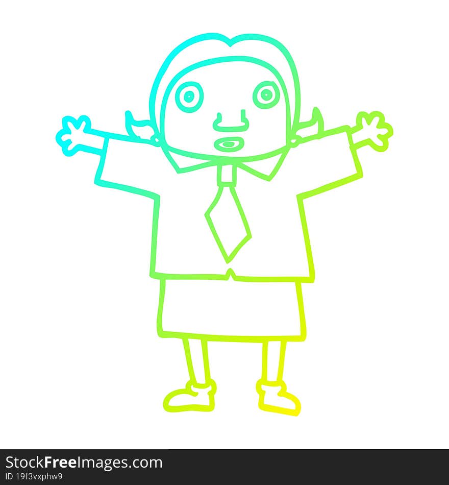 cold gradient line drawing cartoon school girl