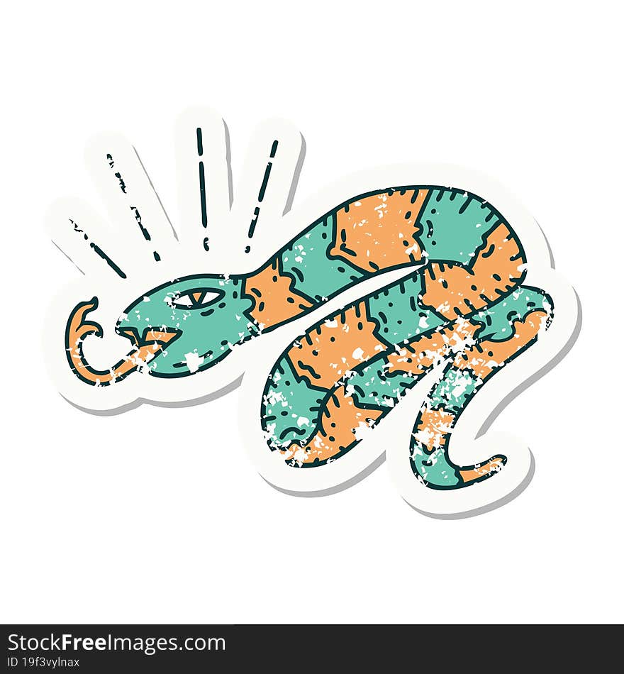 Grunge Sticker Of Tattoo Style Hissing Snake