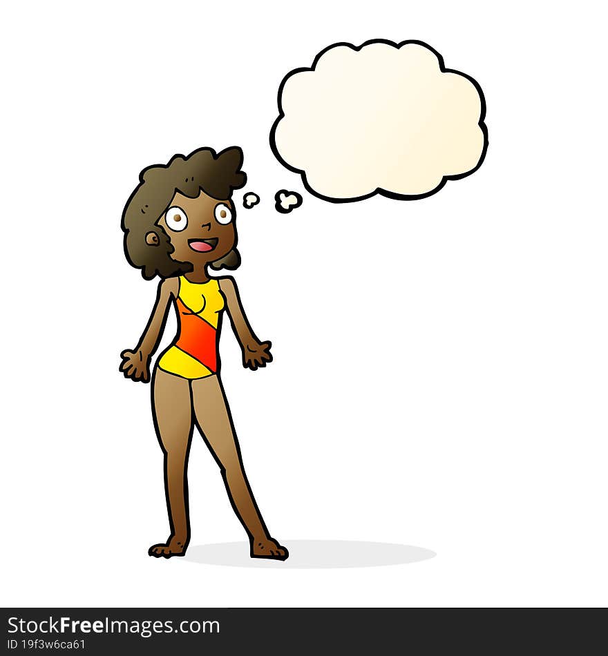 Cartoon Woman In Swimming Costume With Thought Bubble