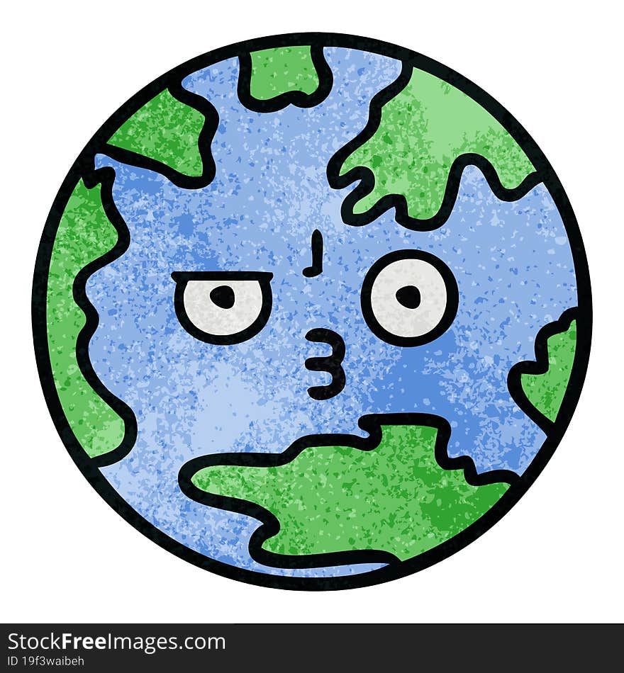 retro grunge texture cartoon of a planet earth