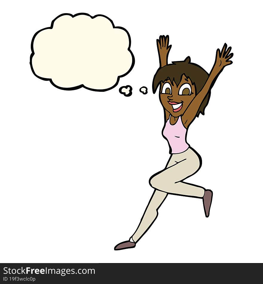 Cartoon Excited Woman With Thought Bubble