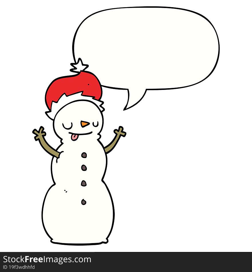 cartoon christmas snowman with speech bubble. cartoon christmas snowman with speech bubble