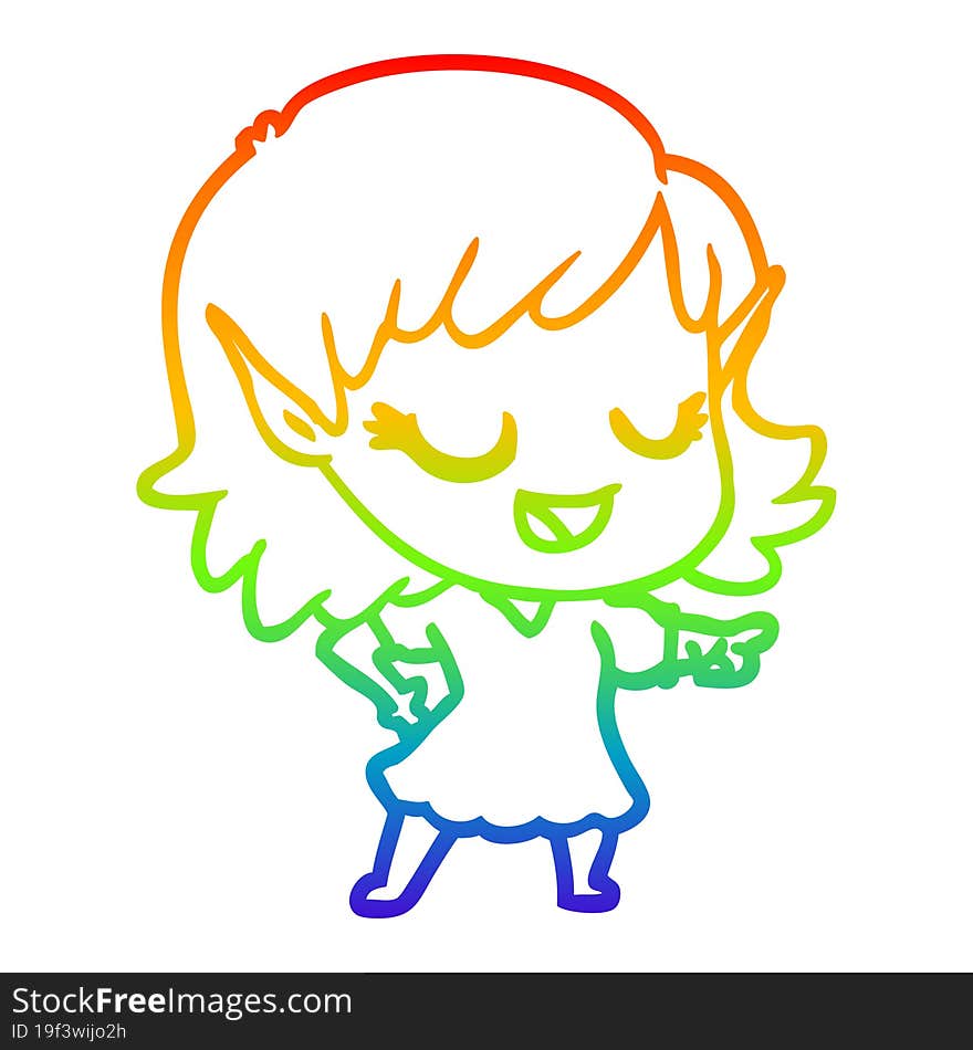 rainbow gradient line drawing happy cartoon elf girl