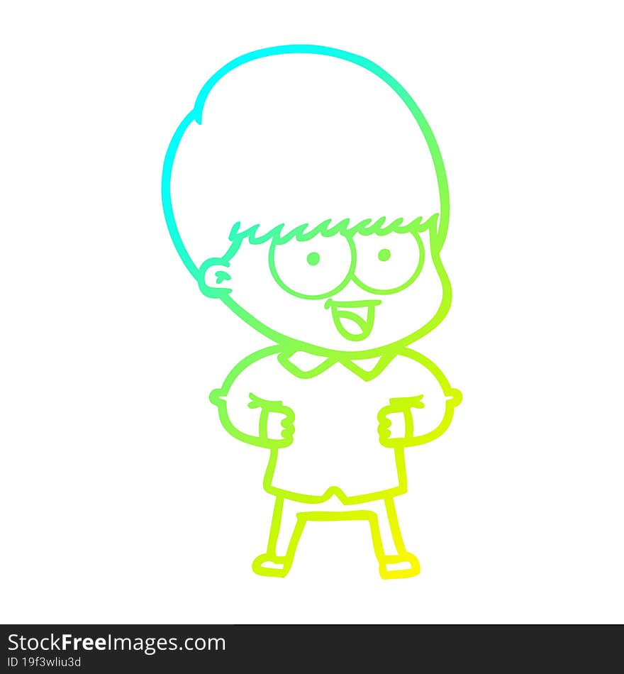 Cold Gradient Line Drawing Happy Cartoon Boy