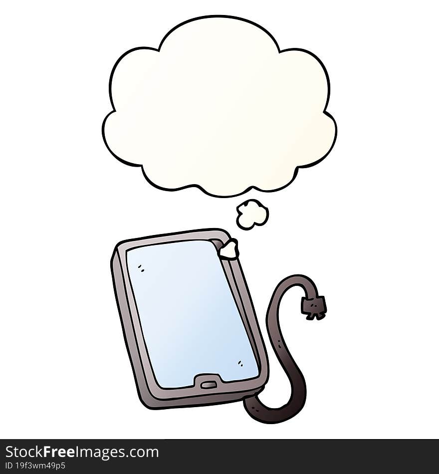 cartoon computer tablet and thought bubble in smooth gradient style