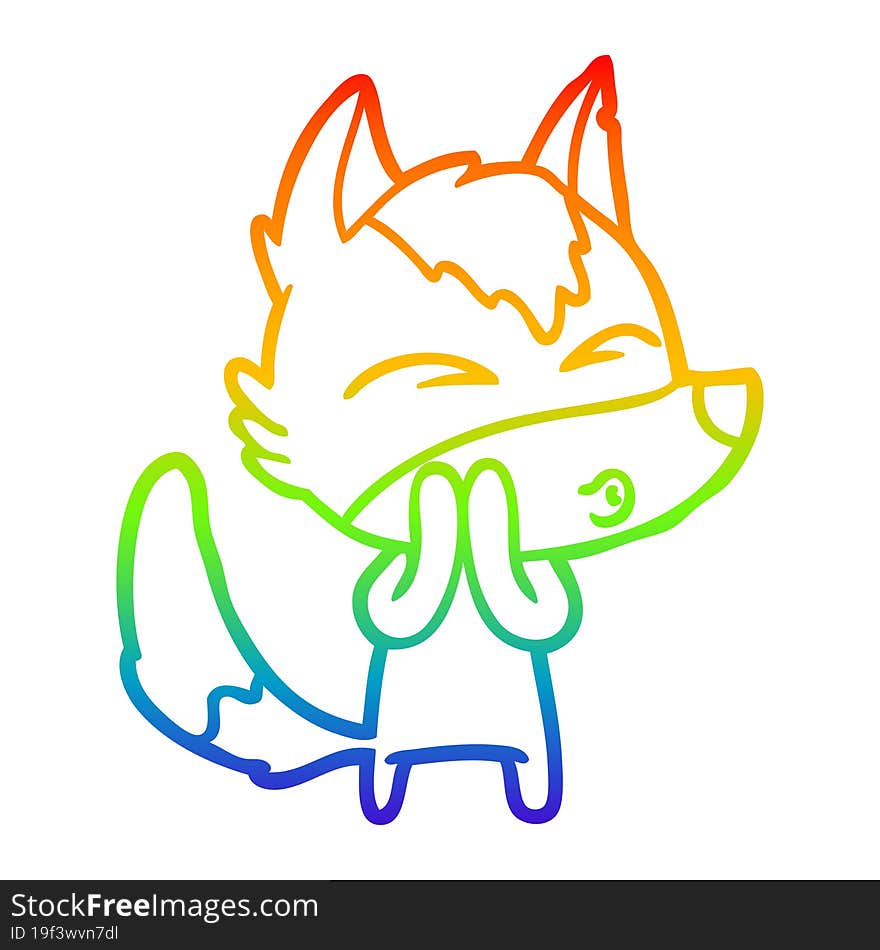 rainbow gradient line drawing cartoon wolf whistling