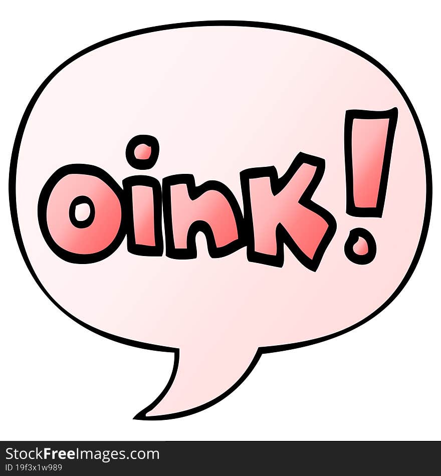 cartoon word oink and speech bubble in smooth gradient style