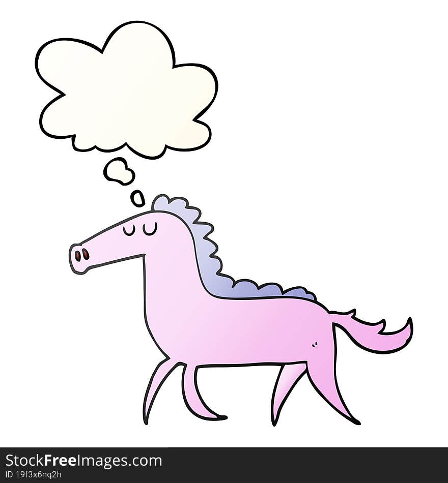 cartoon horse and thought bubble in smooth gradient style