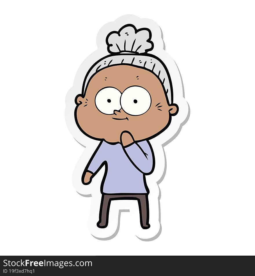 sticker of a cartoon happy old woman