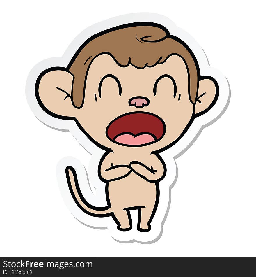 sticker of a yawning cartoon monkey