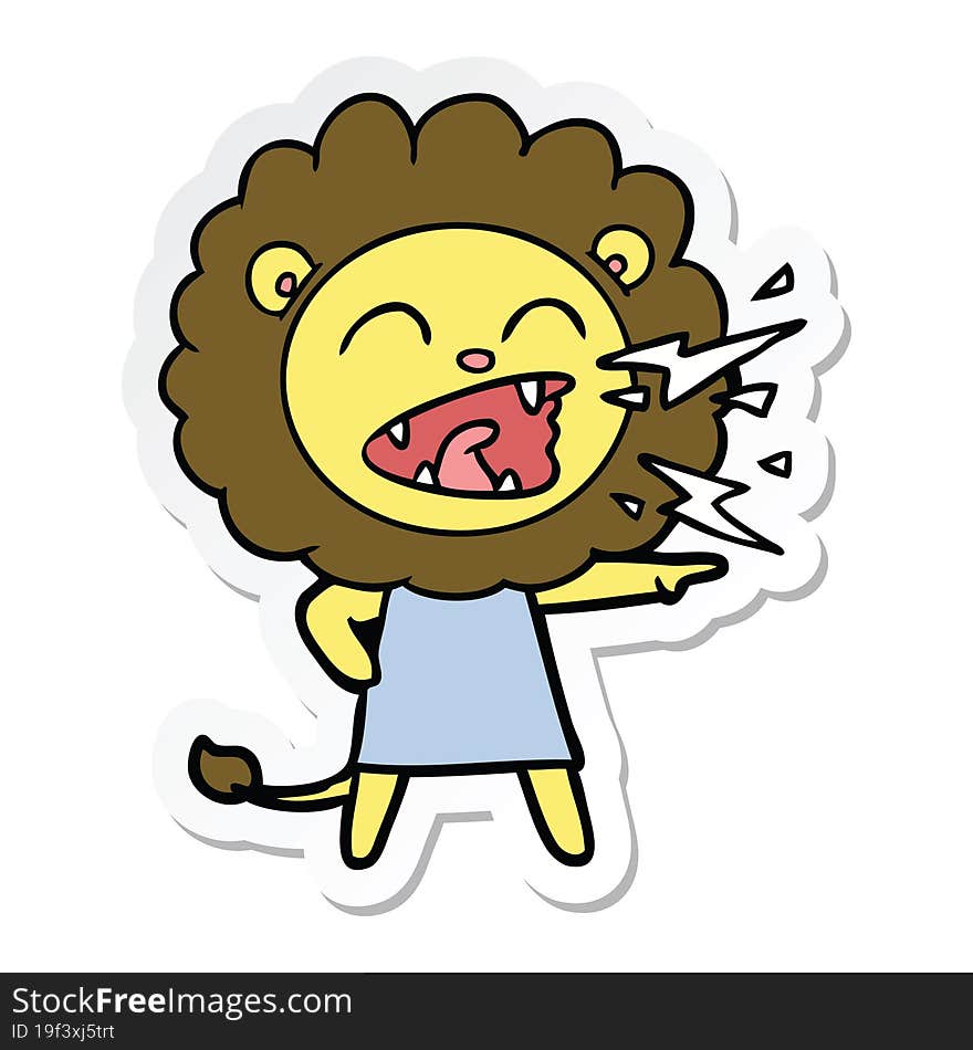 sticker of a cartoon roaring lion girl