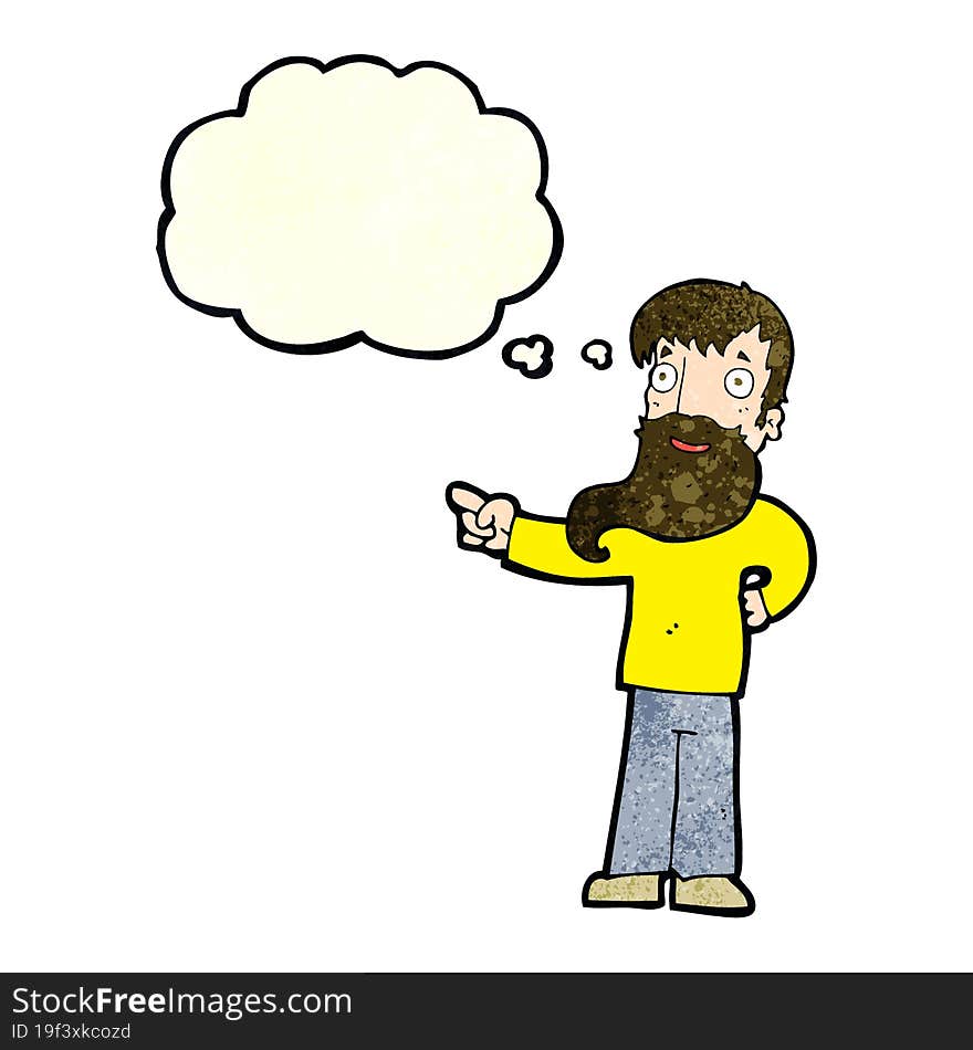 Cartoon Man With Beard Pointing With Thought Bubble