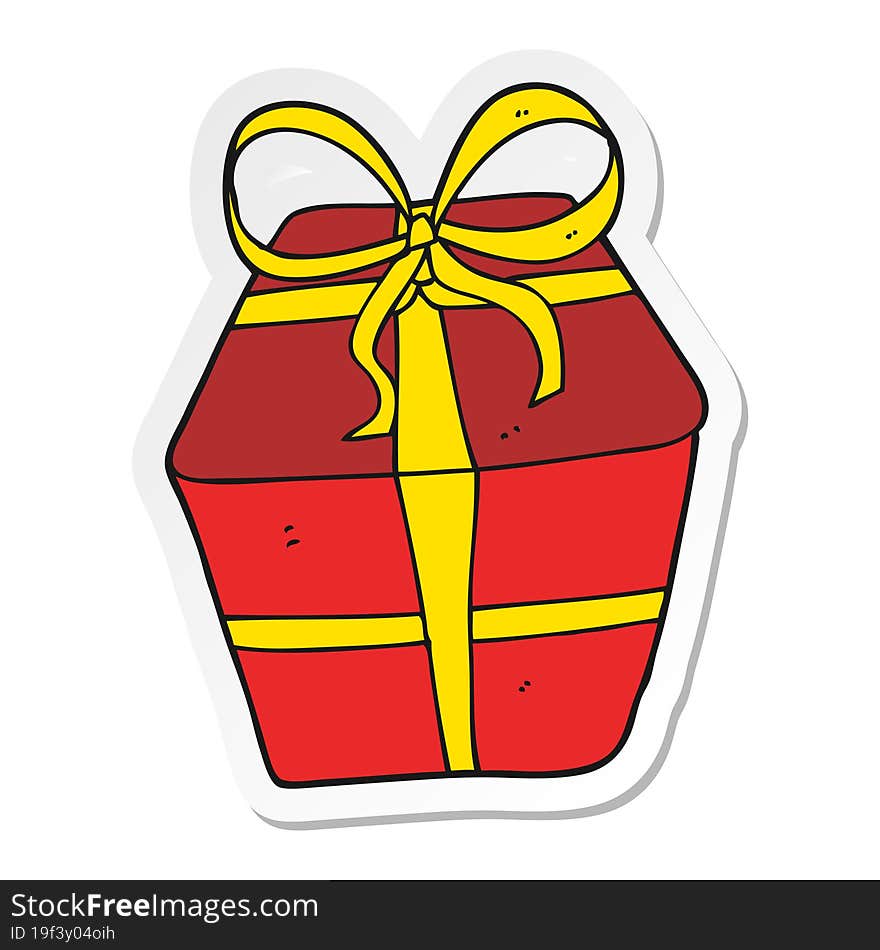 sticker of a cartoon wrapped present