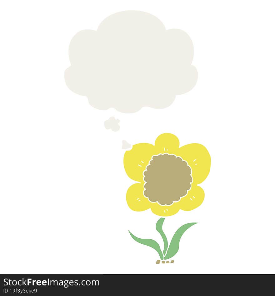 cartoon flower with thought bubble in retro style