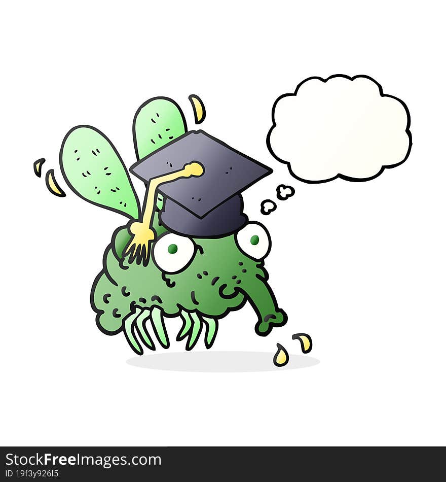 freehand drawn thought bubble cartoon fly graduate