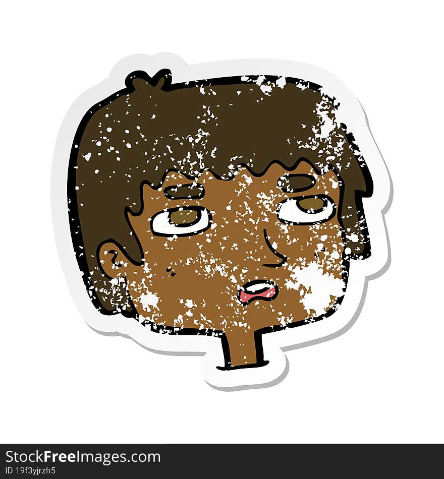 retro distressed sticker of a cartoon unhappy face