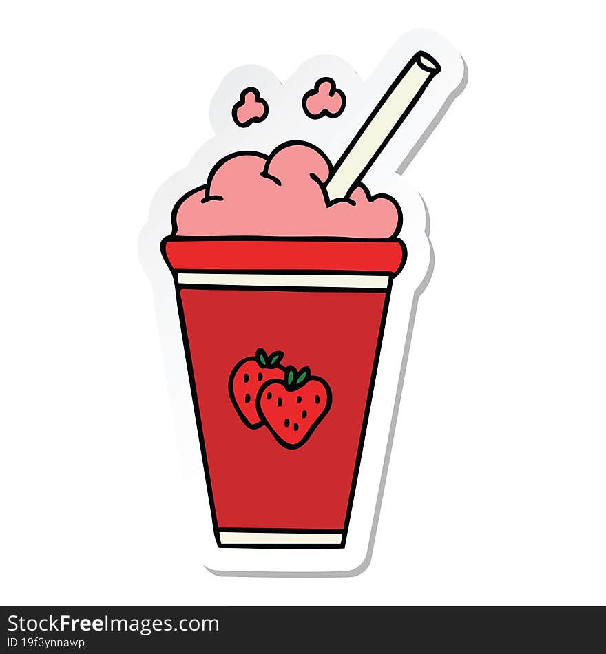 sticker of a quirky hand drawn cartoon strawberry milkshake