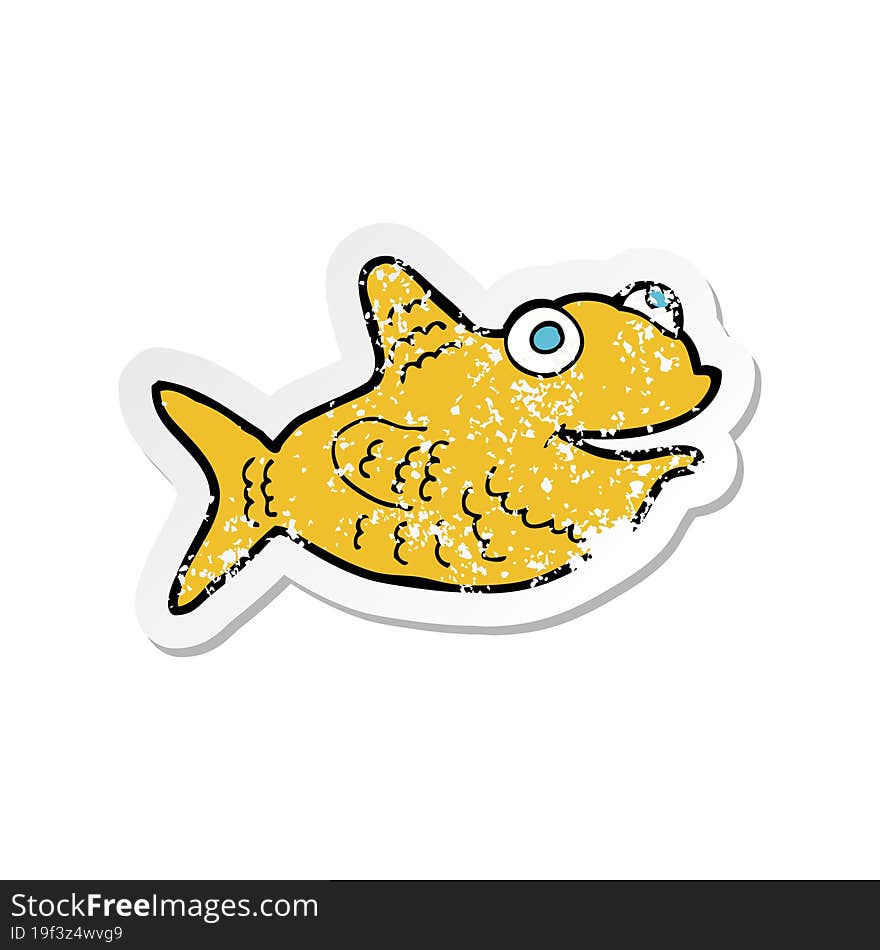 retro distressed sticker of a cartoon happy fish