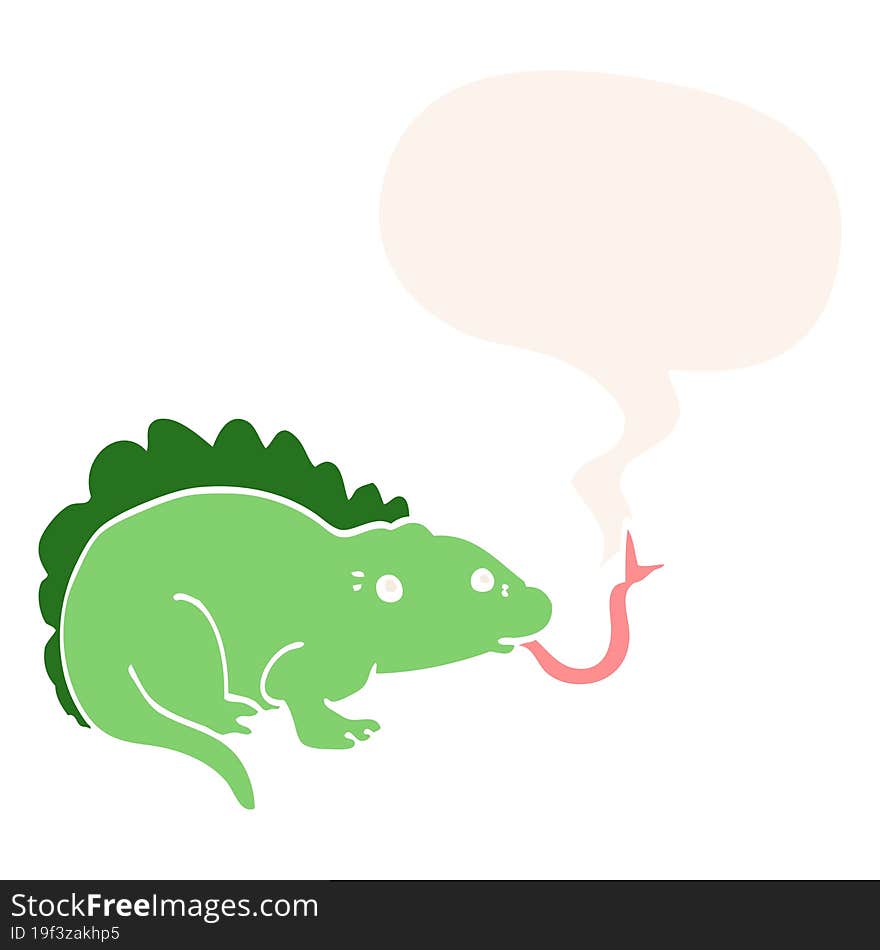 cartoon lizard and speech bubble in retro style