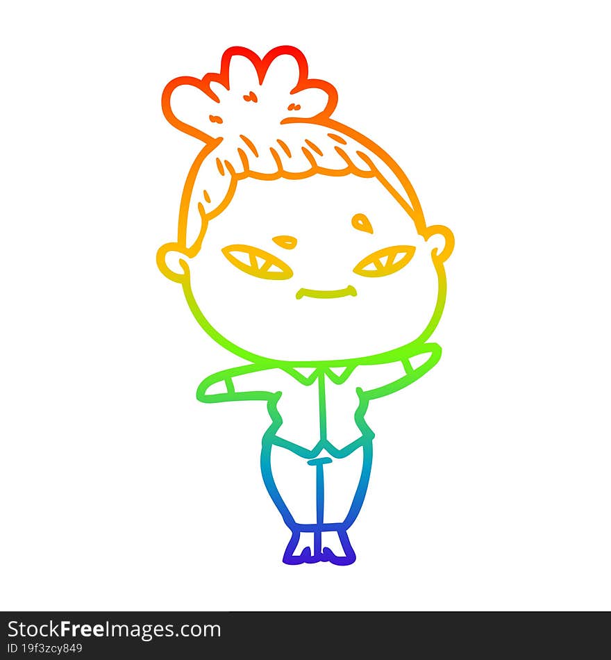 rainbow gradient line drawing of a cartoon woman