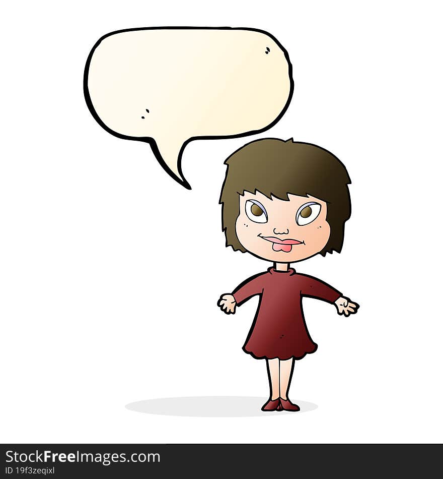 Cartoon Girl Shrugging Shoulders With Speech Bubble