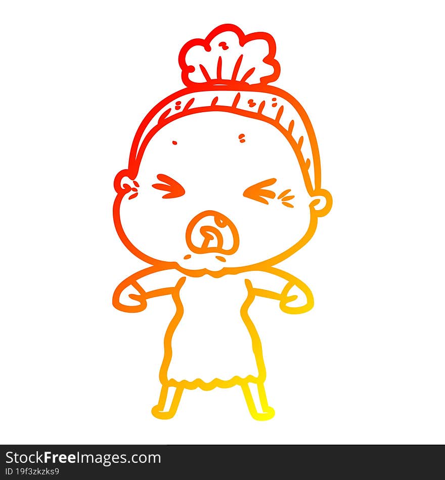 warm gradient line drawing cartoon angry old woman