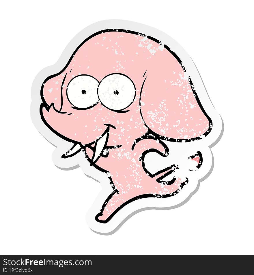 Distressed Sticker Of A Happy Cartoon Elephant