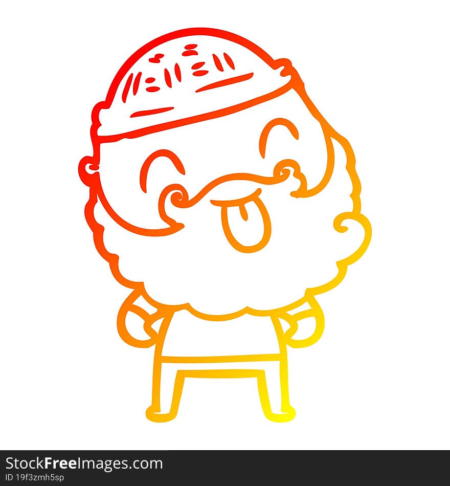 warm gradient line drawing man with beard sticking out tongue