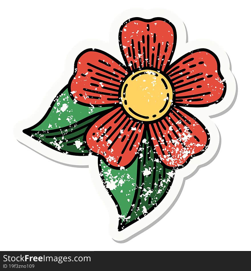 traditional distressed sticker tattoo of a flower