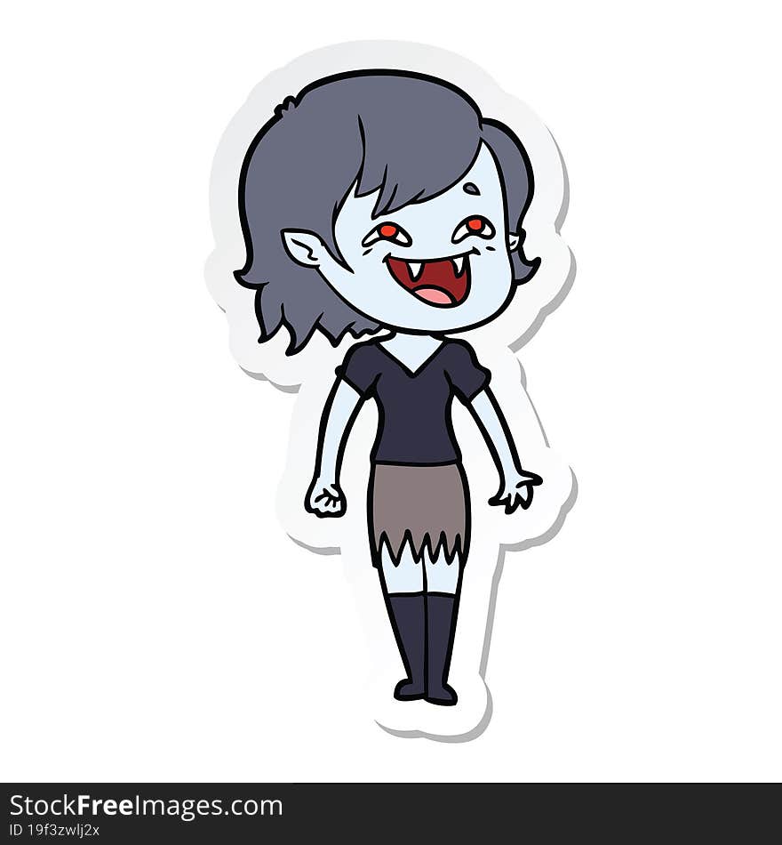 sticker of a cartoon laughing vampire girl