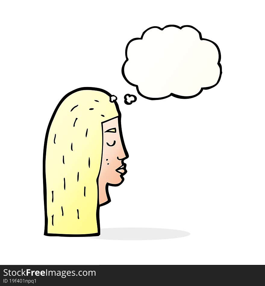 cartoon female face profile with thought bubble