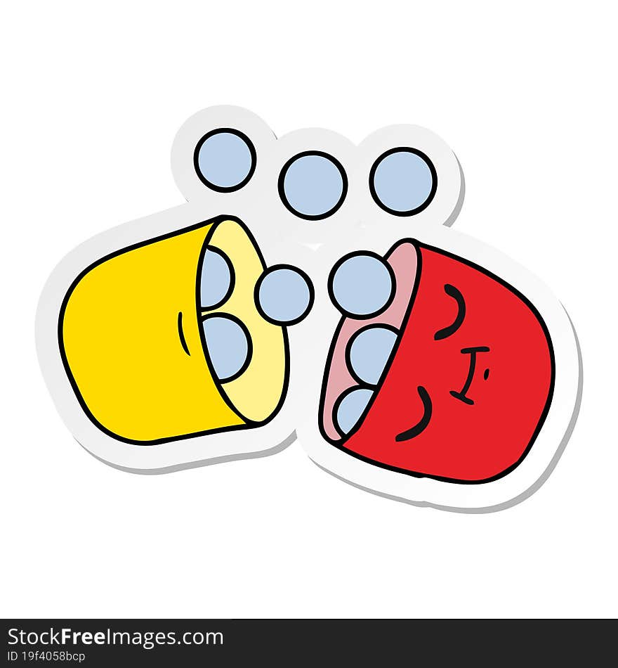 sticker cartoon of a smiling pill