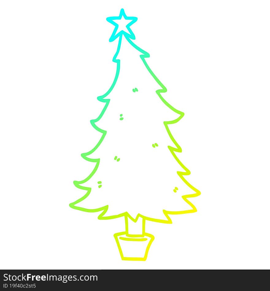 cold gradient line drawing cartoon christmas tree