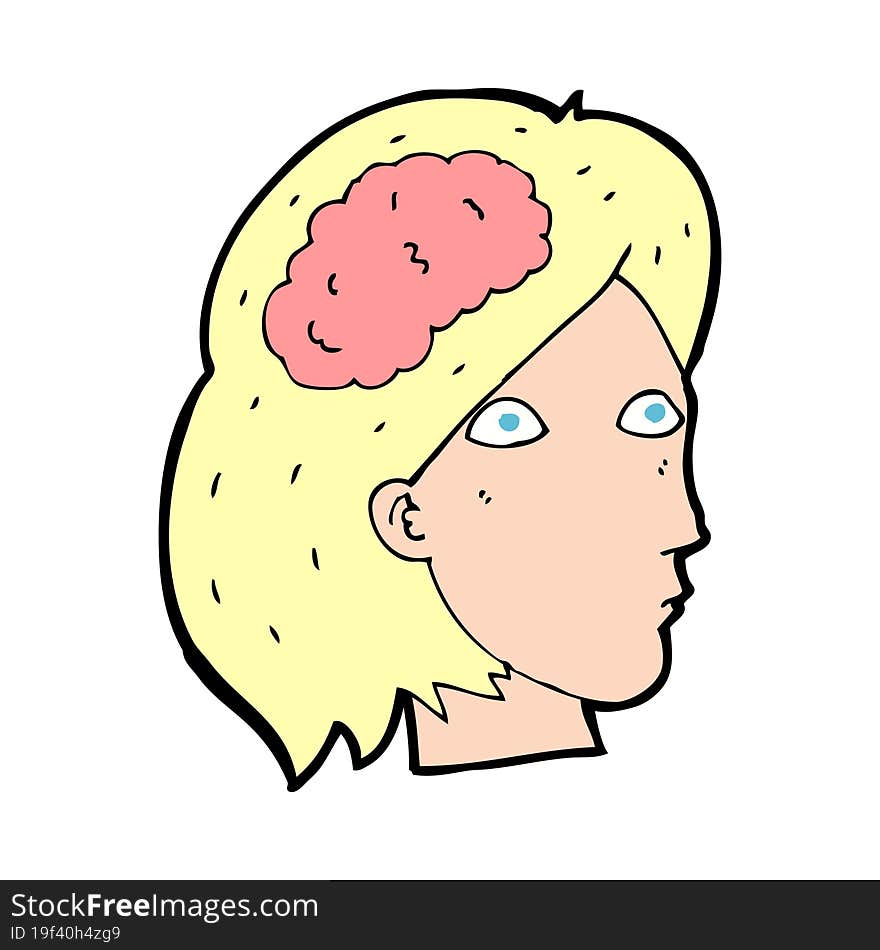 cartoon female head with brain symbol