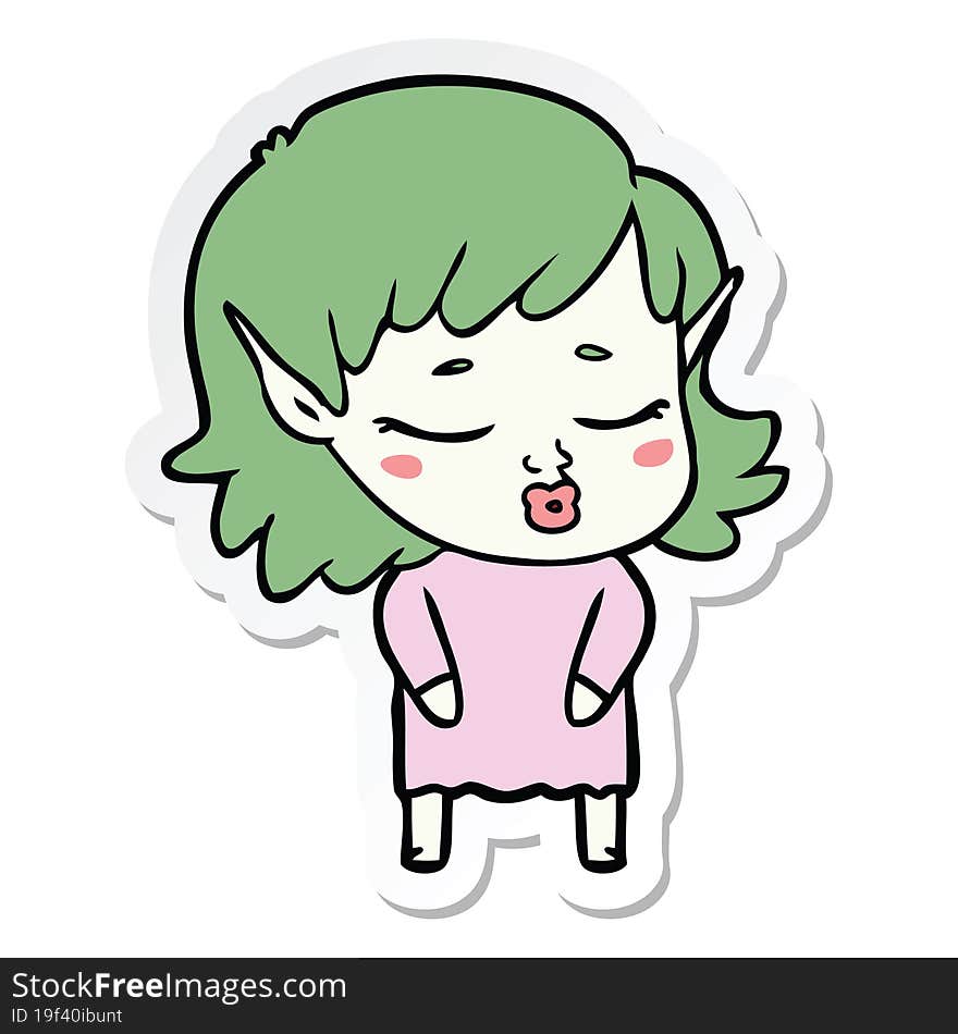 sticker of a pretty cartoon elf girl