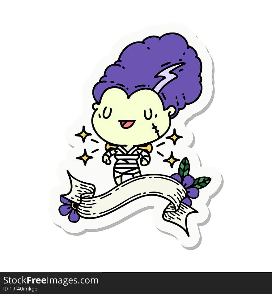 sticker of tattoo style undead zombie bride character