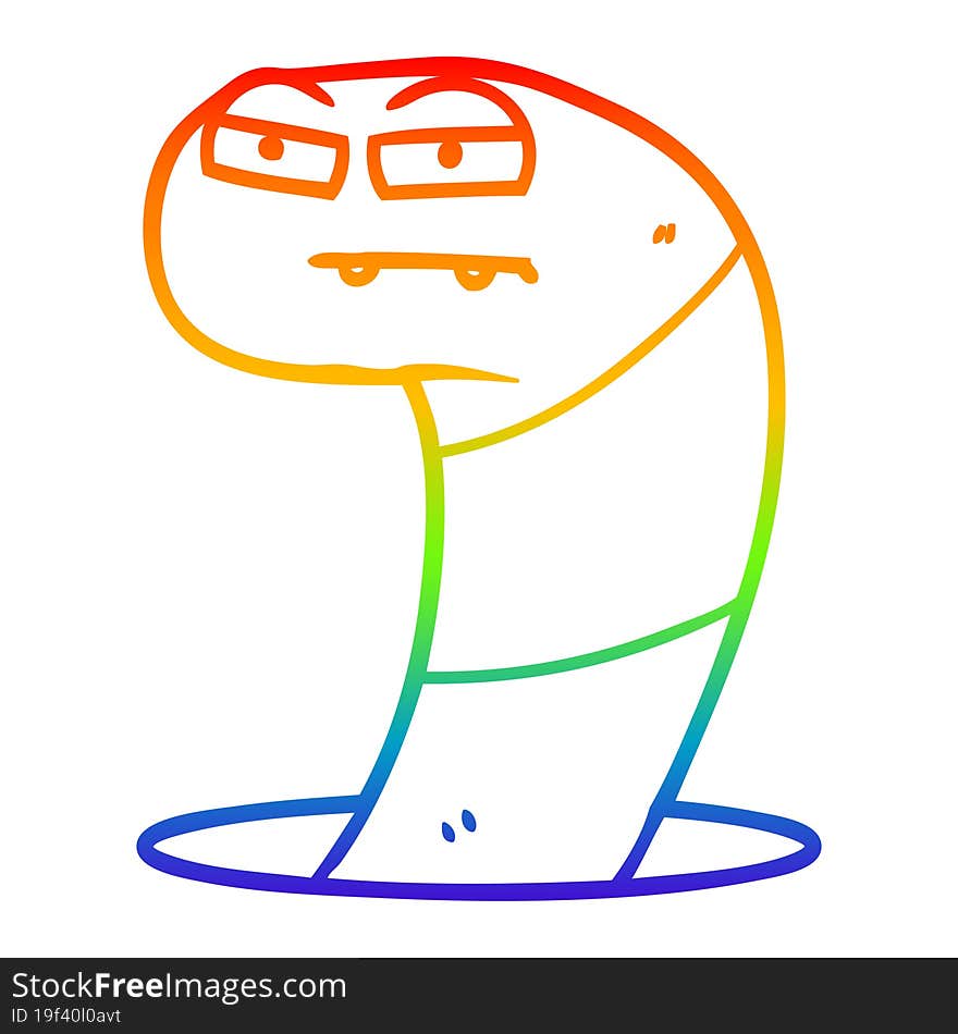 rainbow gradient line drawing of a cartoon worm