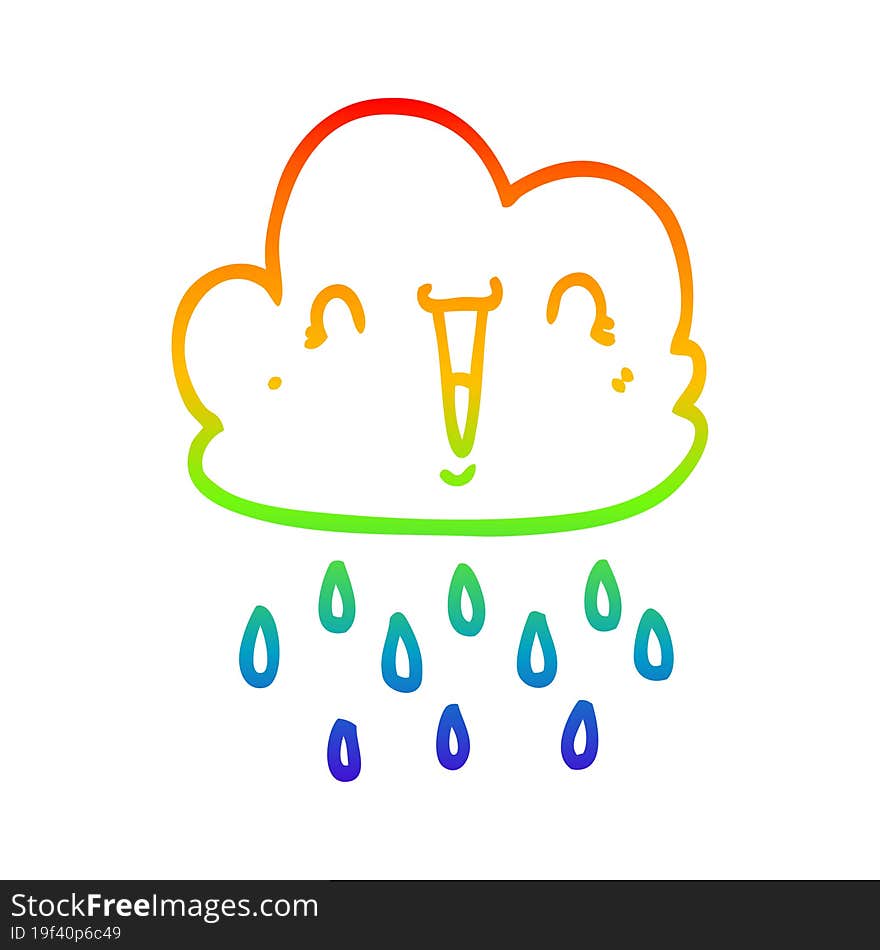 rainbow gradient line drawing of a cartoon storm cloud