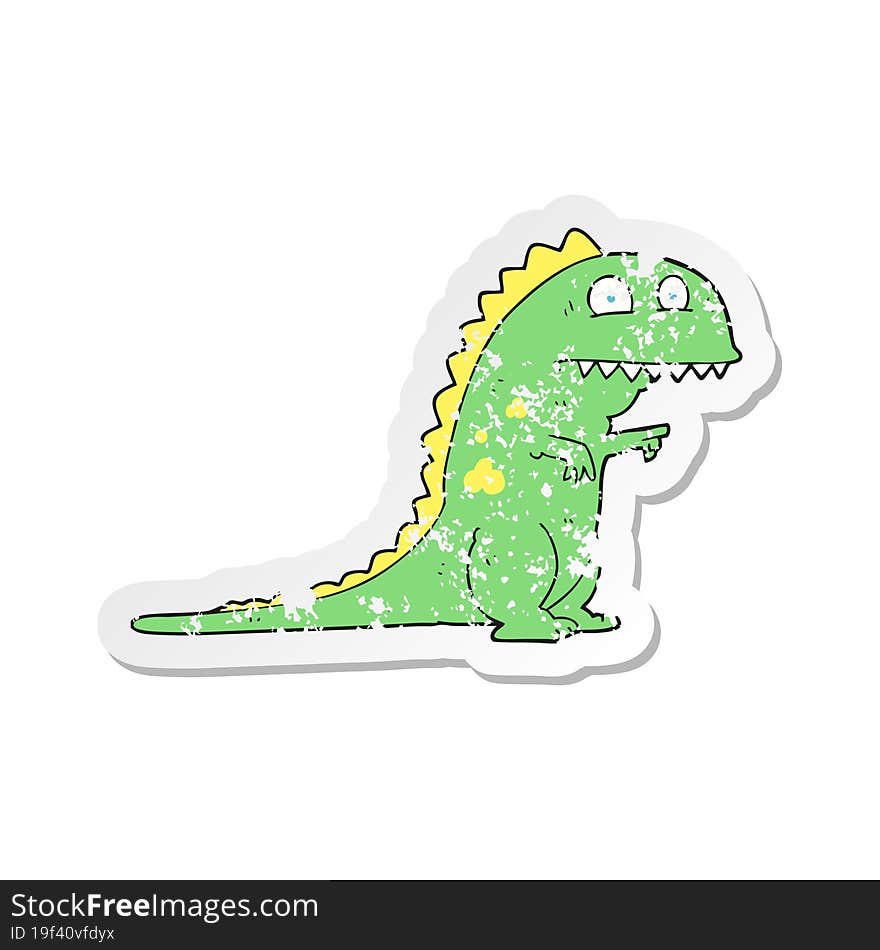 retro distressed sticker of a cartoon dinosaur