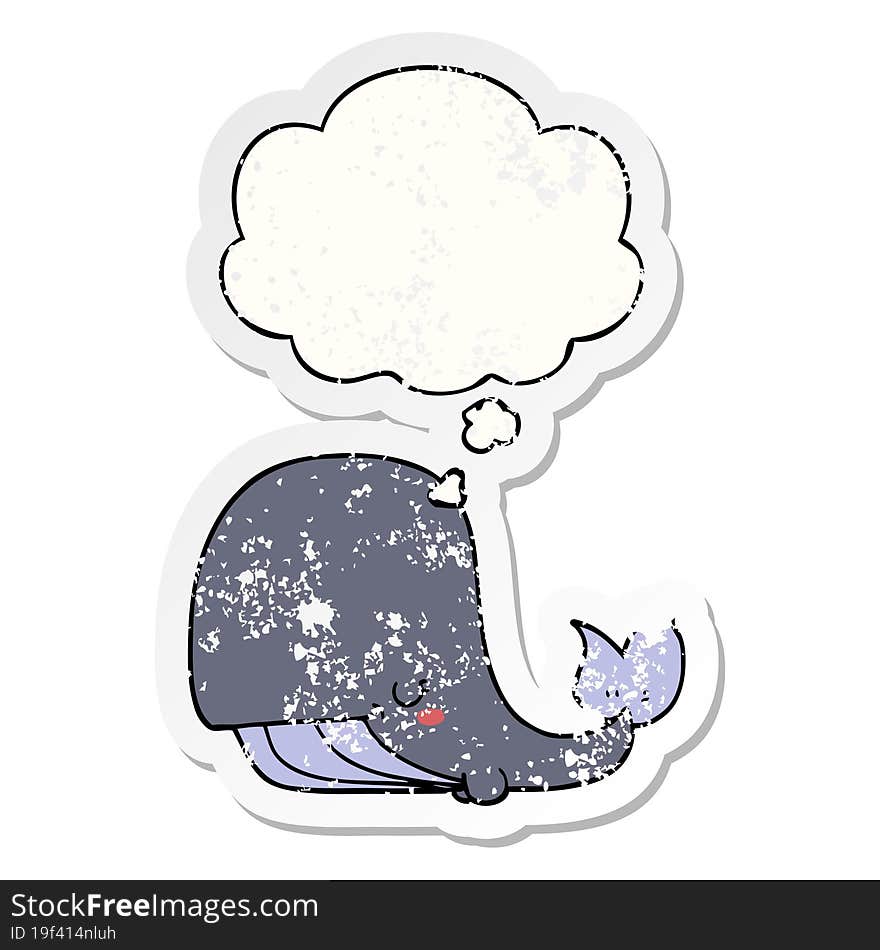 cartoon whale and thought bubble as a distressed worn sticker