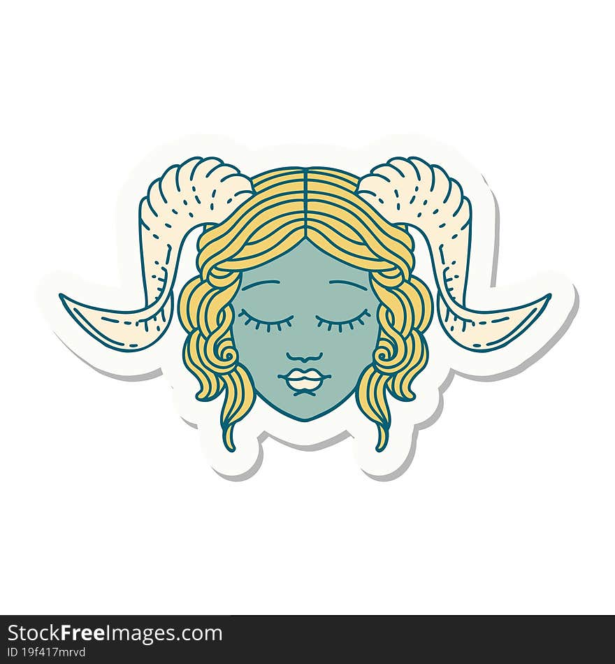 sticker of a tiefling character face. sticker of a tiefling character face